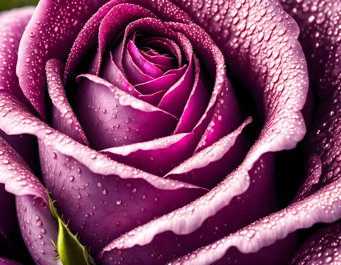 Pink rose with water droplets in close-up view