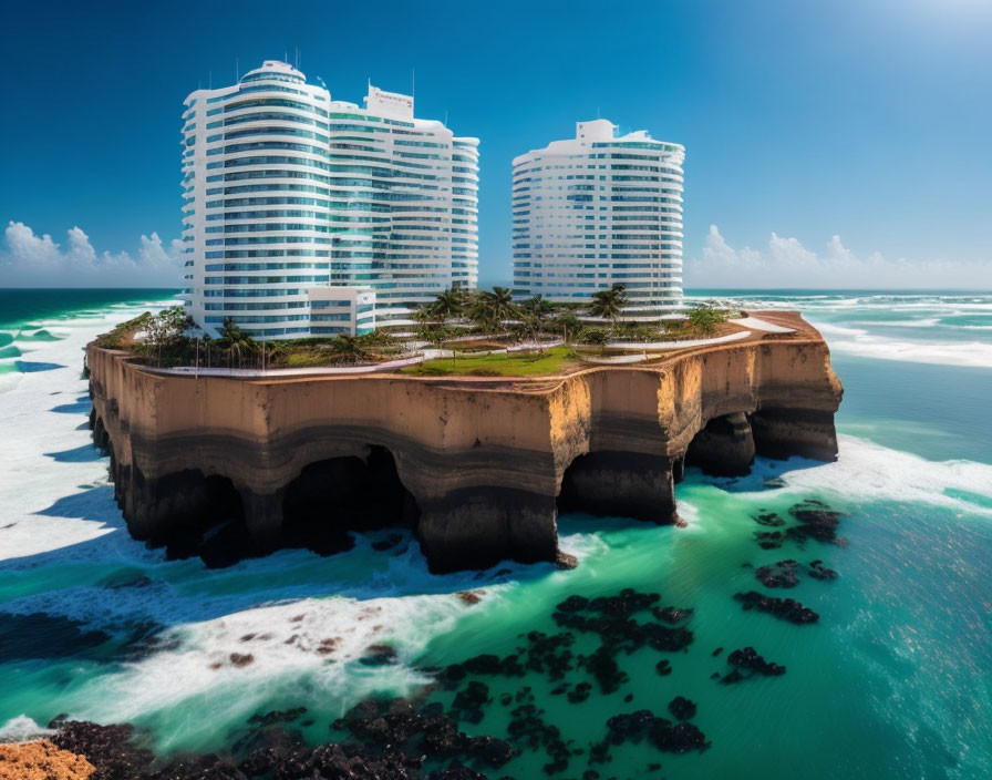 White Buildings on Cliff Overlooking Turquoise Ocean