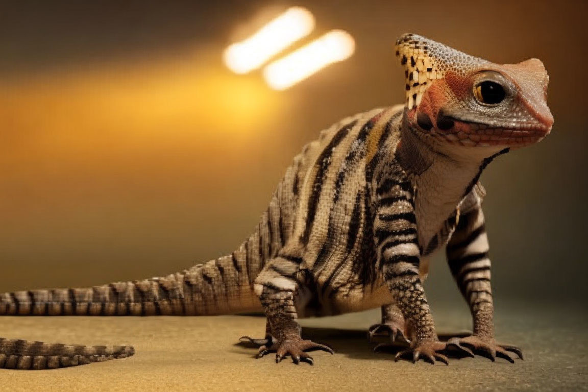 Striped gecko with prominent eyes in close-up view