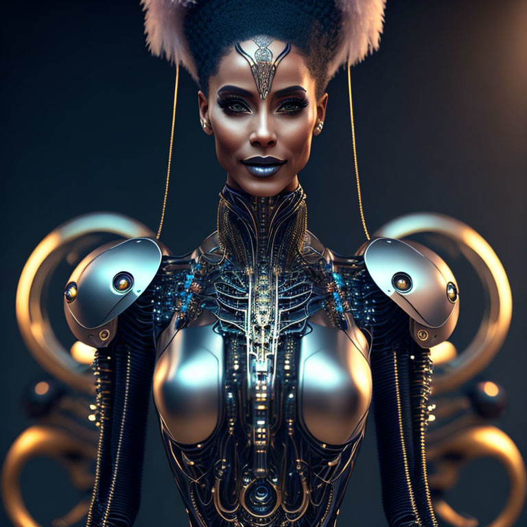 Cybernetic Woman in High-Collar Bodice Artwork