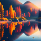 Autumn mountain landscape with serene lake and snow-capped peaks