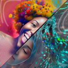 Colorful liquid faces blend in vibrant hues