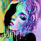 Colorful abstract artwork of a woman's profile with neon paint splashes.