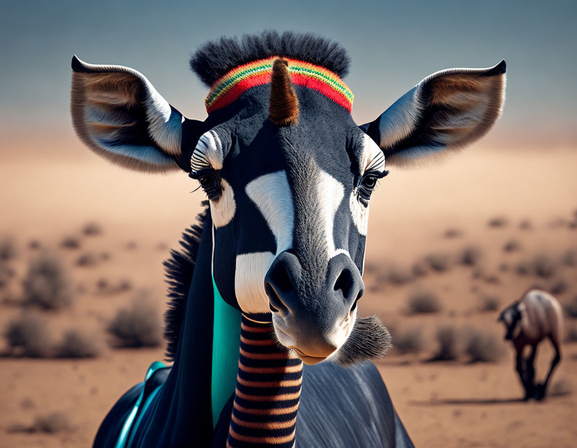 Colorful Beaded Jewelry on Oryx in Desert Scene