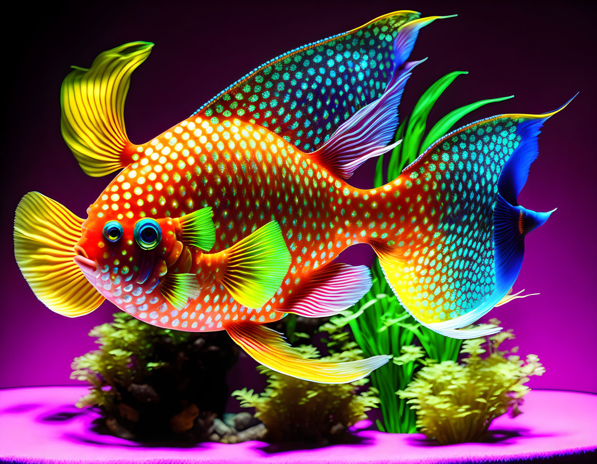 Colorful Tropical Fish Swimming Above Coral on Gradient Background