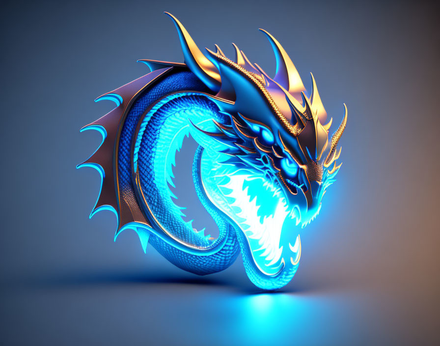 Detailed Digital Illustration of Glowing Blue Dragon