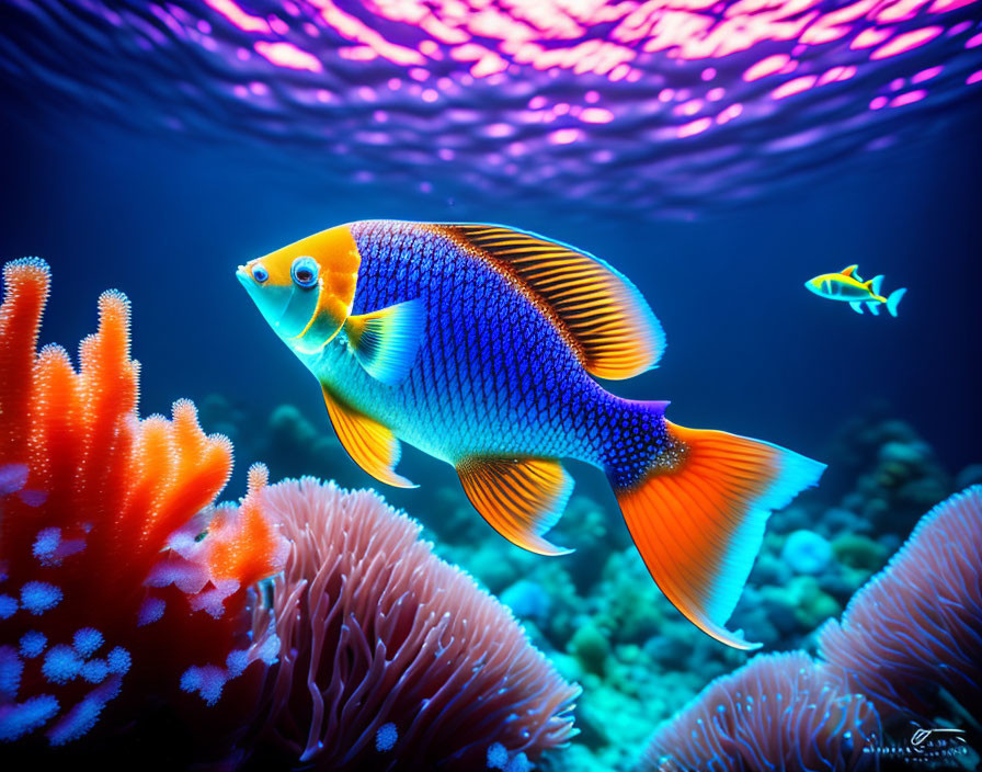 Colorful Tropical Fish Swimming Above Coral in Vibrant Underwater Scene