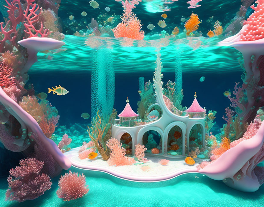 Fantasy coral house in vibrant underwater scene