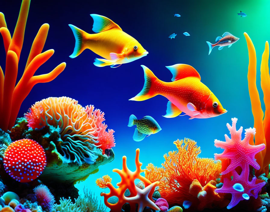 Colorful Tropical Fish and Corals in Vibrant Underwater Scene