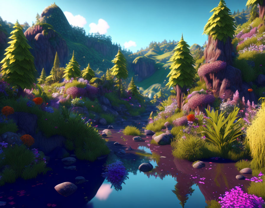 Colorful Stream in Vibrant Digital Landscape