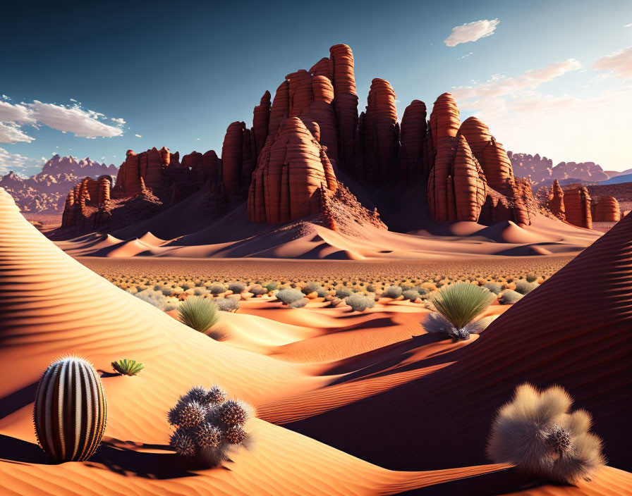 Red Rock Formations and Sand Dunes in Desert Landscape