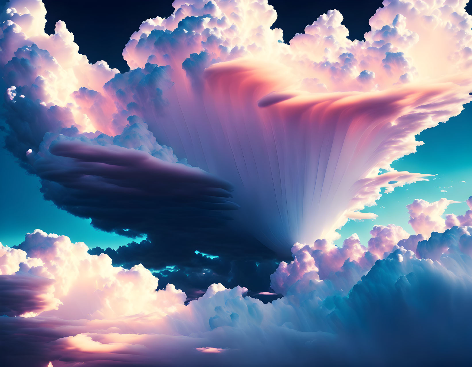 Dramatic surreal cloudscape with blooming flower-like cloud formation