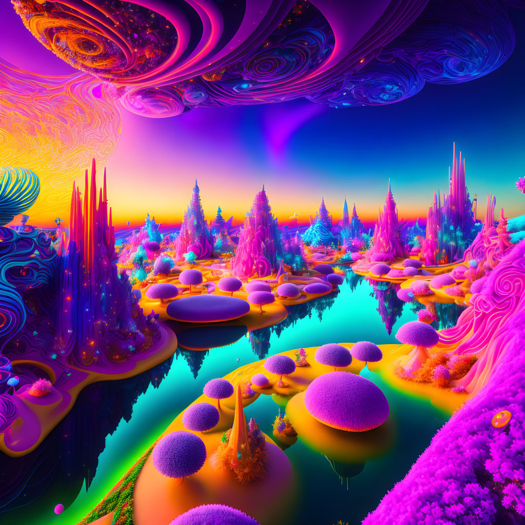 Colorful Alien Landscape with Floating Islands & Cosmic Sky