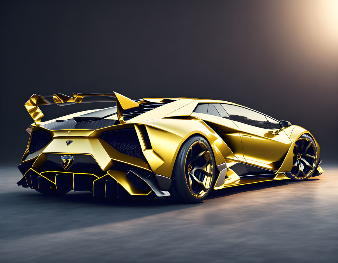 Luxurious Golden Lamborghini with Aggressive Design in Studio Setting