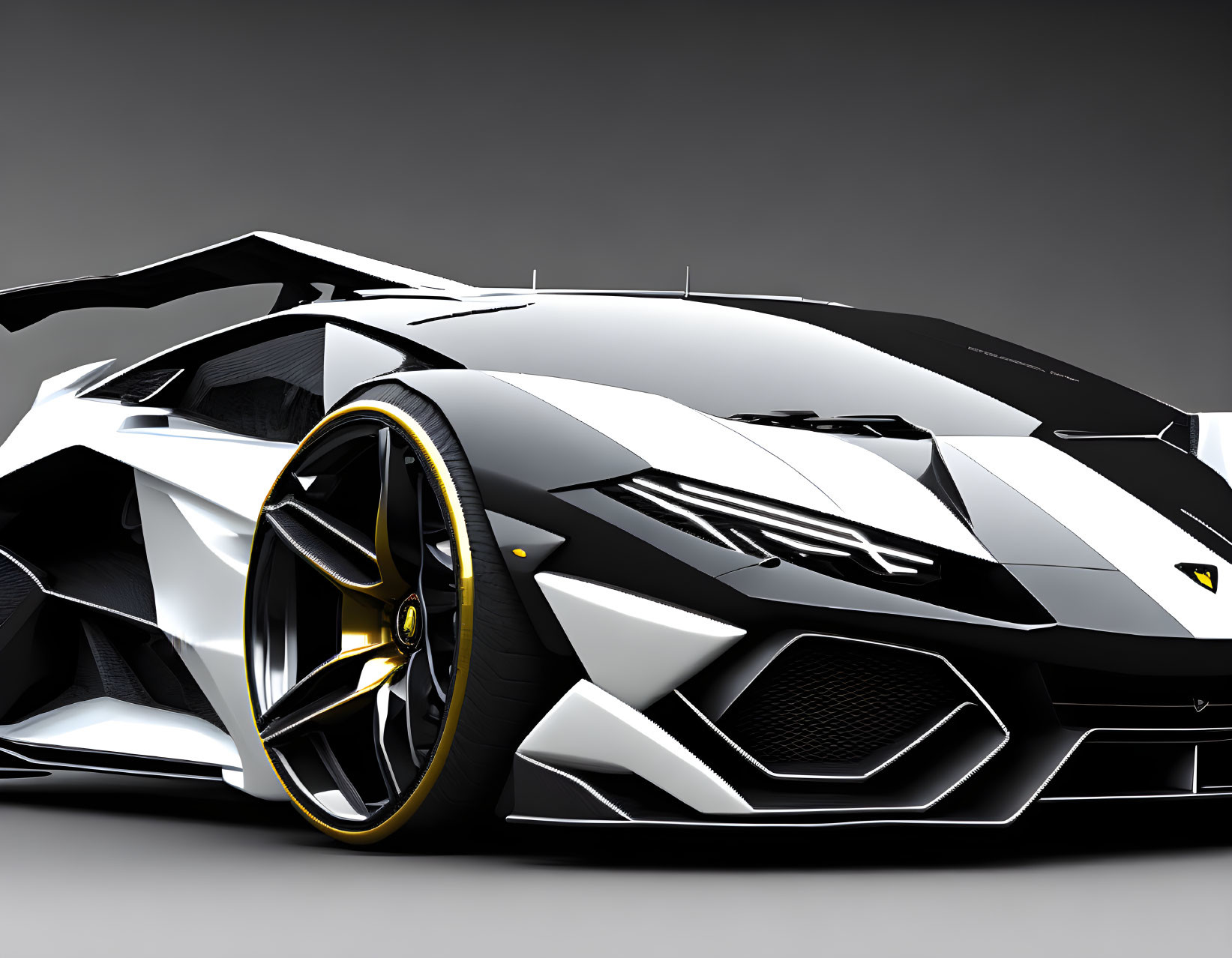 Black and White Aerodynamic Sports Car with Lamborghini Emblem