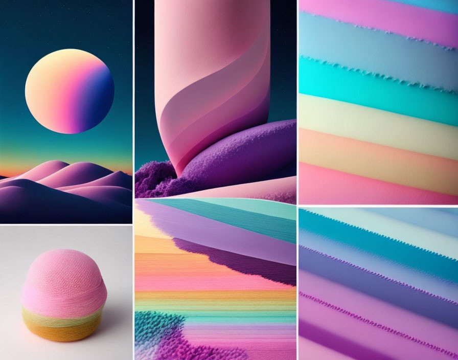 Six Abstract Images: Vibrant Gradients, Smooth Textures, Undulating Shapes