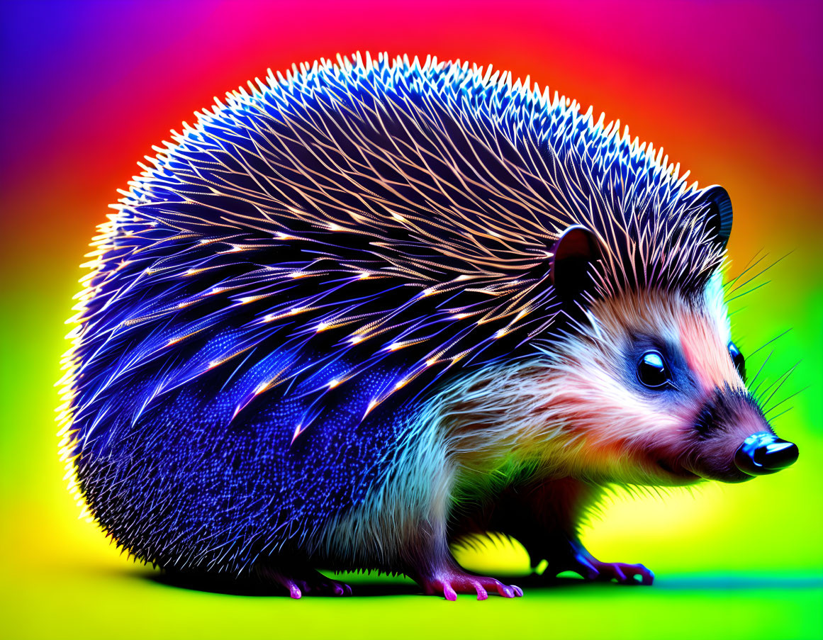 Colorful Hedgehog Illustration on Vibrant Background