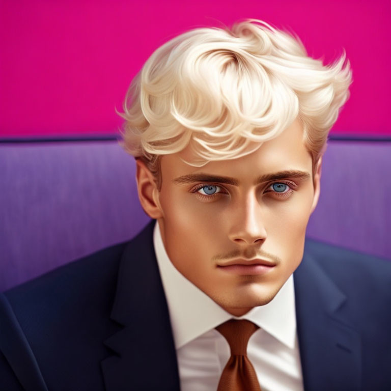 Blonde Man in Suit on Pink Background