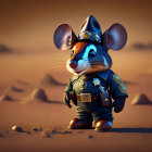 Sheriff-themed 3D animated mouse in warm sunset scene