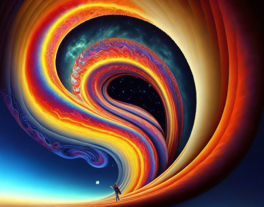 Vivid cosmic vortex against starry sky