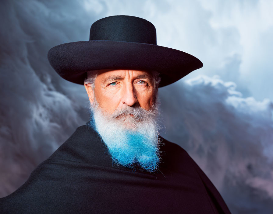 Elder Gentleman with Blue Beard in Top Hat and Black Cloak