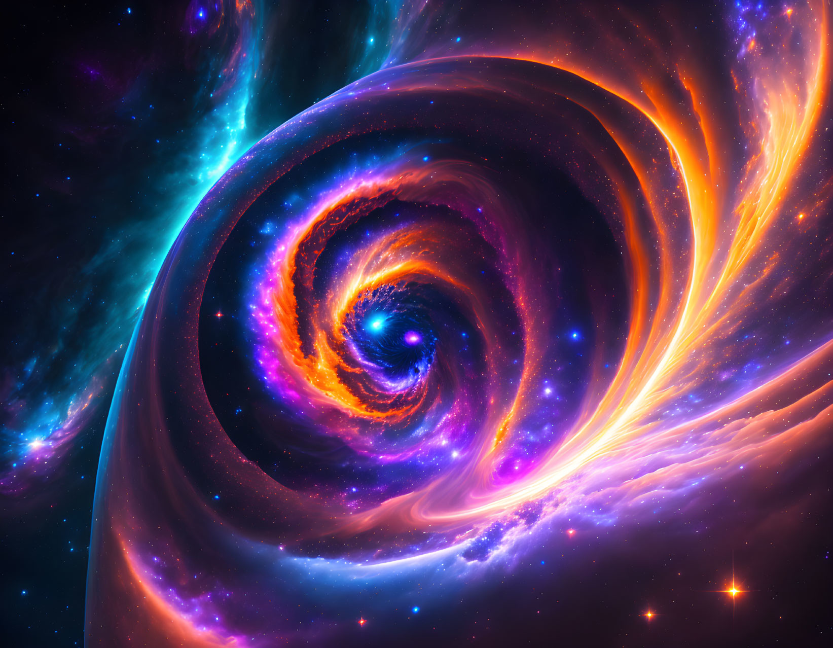 Colorful Digital Artwork: Cosmic Spiral in Blue, Purple, and Orange