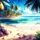 Tropical Beach Scene with Palm Trees and Turquoise Water