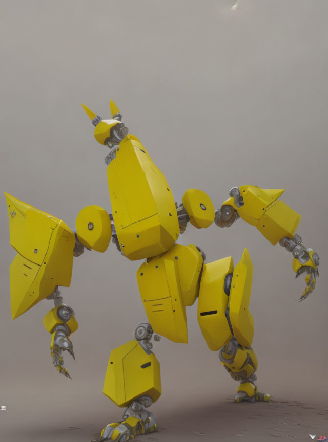 Dynamic Yellow Robot with Articulated Limbs and Claw Hands