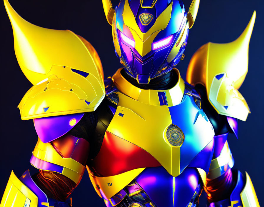 Vivid Futuristic Armor Suit with Gold and Blue Designs