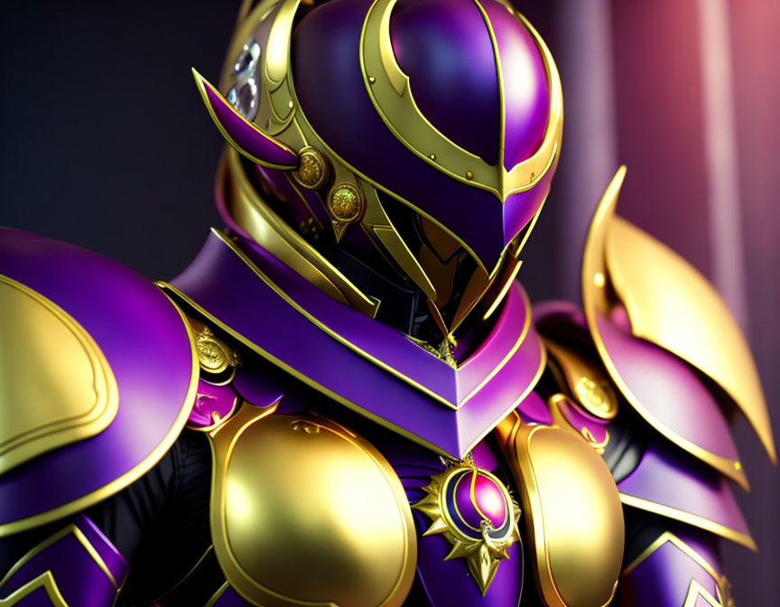 Character in Purple & Gold Armor with Ornate Accents