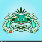 Symmetrical surreal digital artwork with green elements, waterfalls, ships, and "NOOJA NO