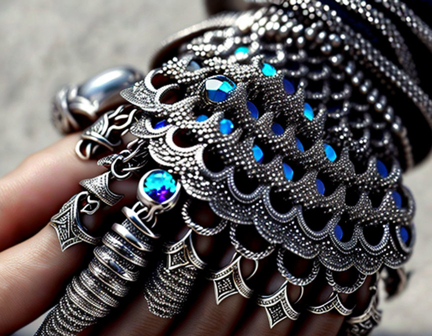 Elaborate Silver Jewelry with Blue Gemstones