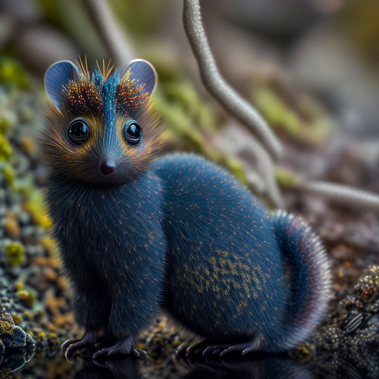 Whimsical blue mouse creature with expressive eyes and whiskers