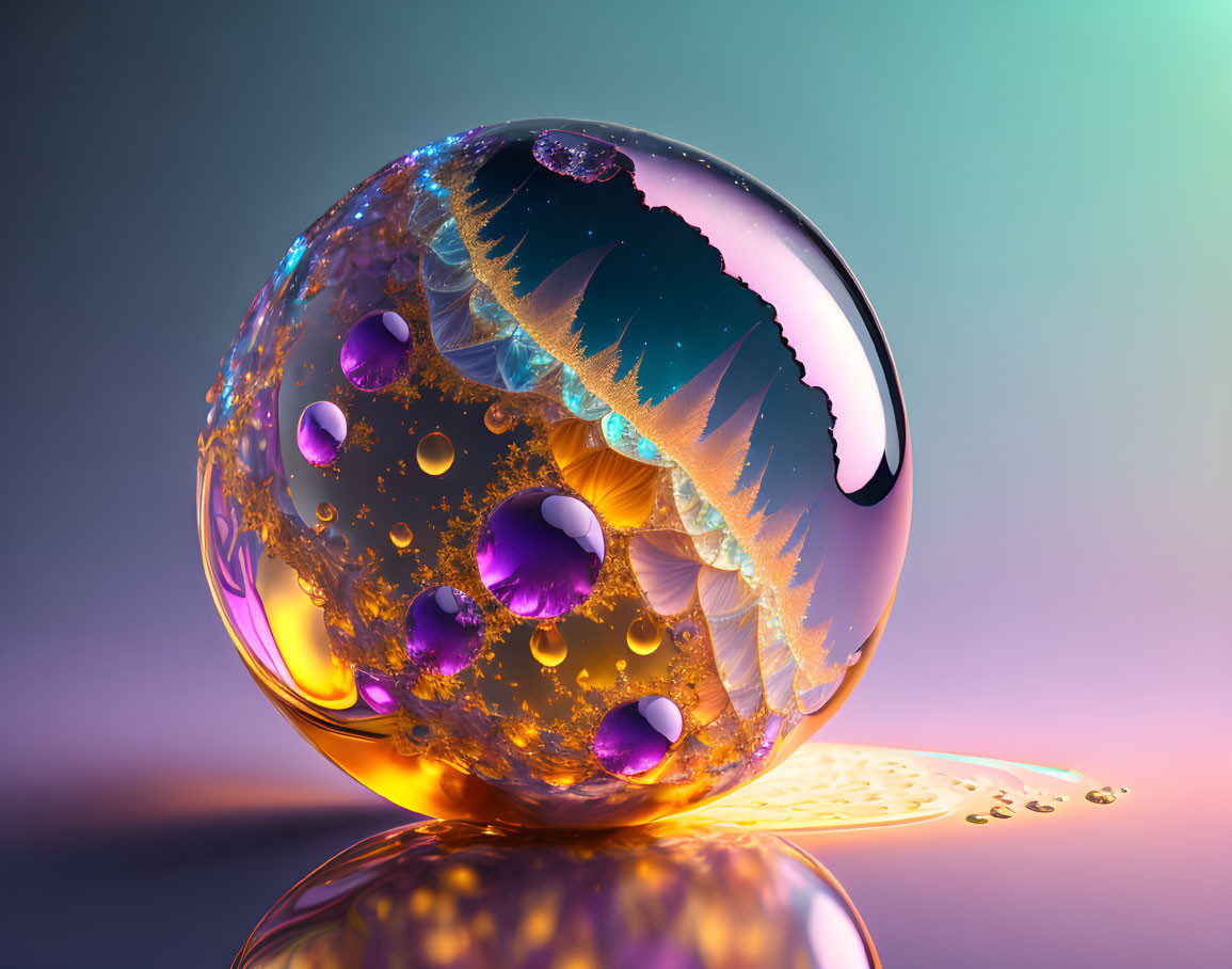 Intricate 3D Rendered Spherical Object with Colorful Background