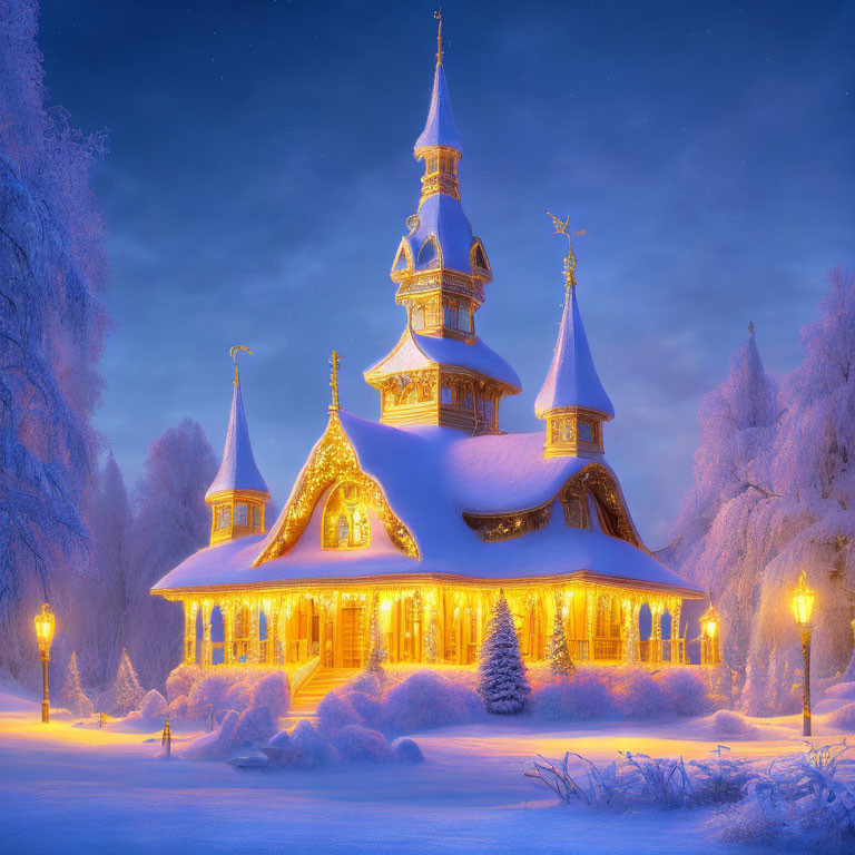 Enchanting Winter Scene: Fairy-Tale House in Snowy Landscape