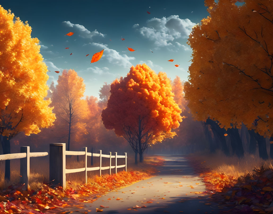 Tranquil Autumn Landscape with Pathway and Colorful Trees