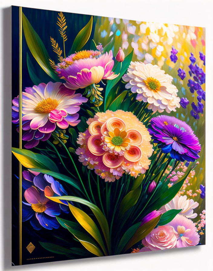 Colorful Floral Painting with Dark Background for a 3D Effect