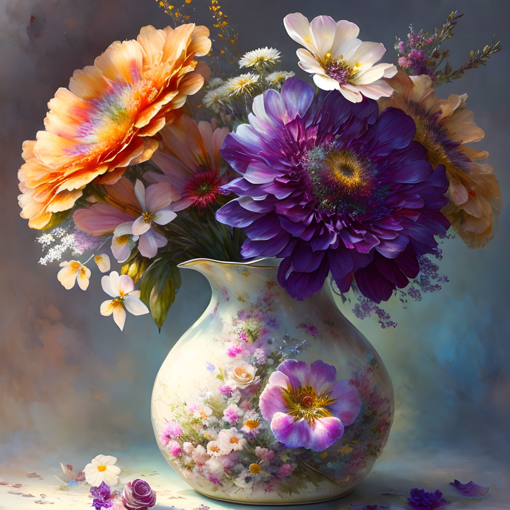 Colorful Flower Bouquet in Decorative Vase on Soft Background