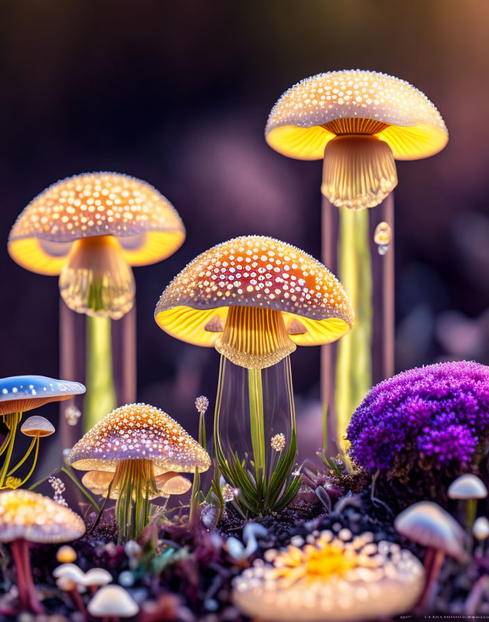 Vibrant fantasy mushrooms in mystical forest setting