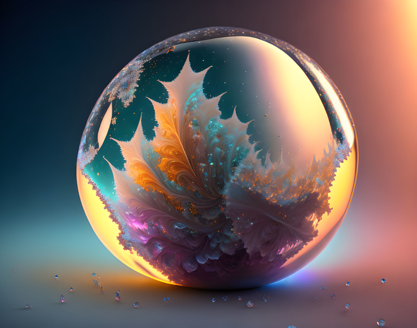 Colorful Fractal Art Sphere on Gradient Background