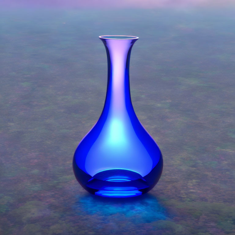 Blue Glass Vase on Surface with Colorful Background and Light Reflections