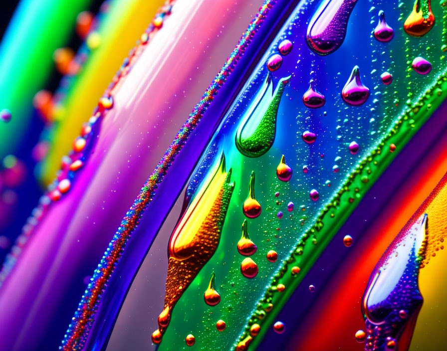 Multicolored Surface with Water Droplets and Rainbow Effect