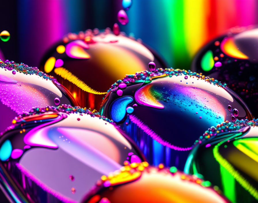 Colorful Water Droplets Reflecting Rainbow Hues