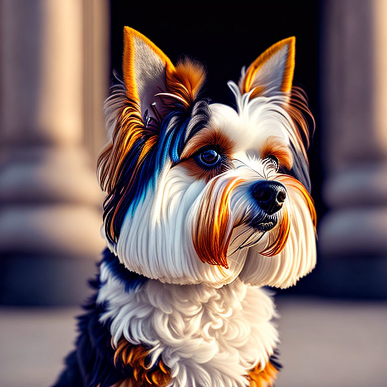 Vibrant Yorkshire Terrier digital artwork with exaggerated colors.