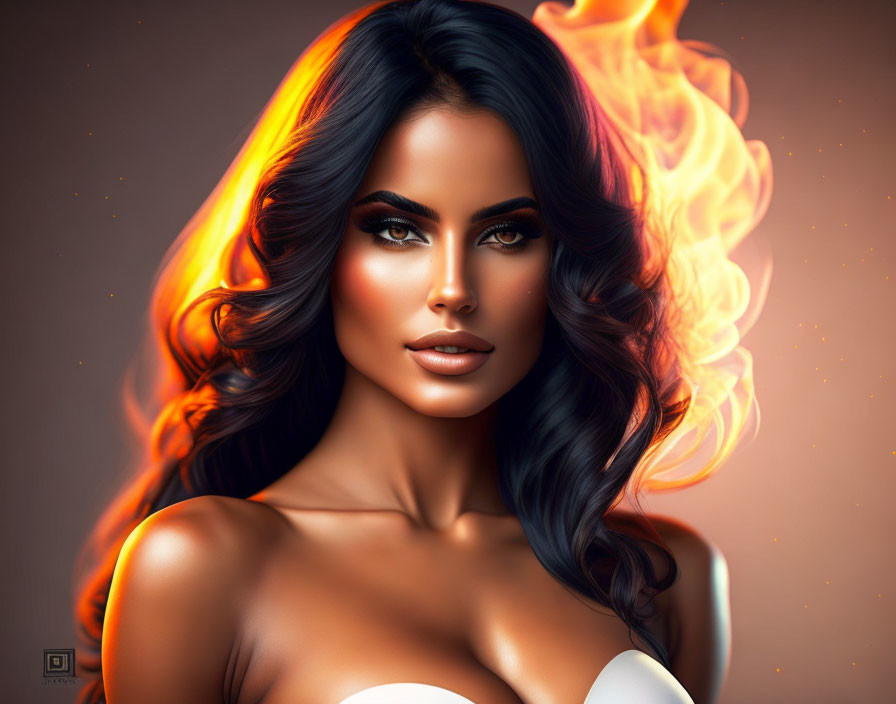 Fiery Orange Hair Woman in Digital Artwork