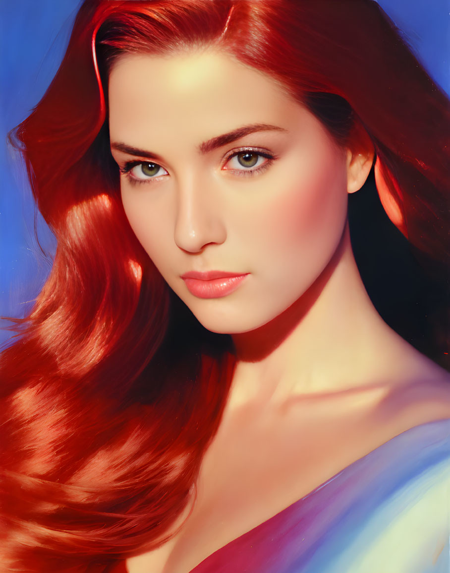 Digital Painting: Woman with Red Hair on Vibrant Background