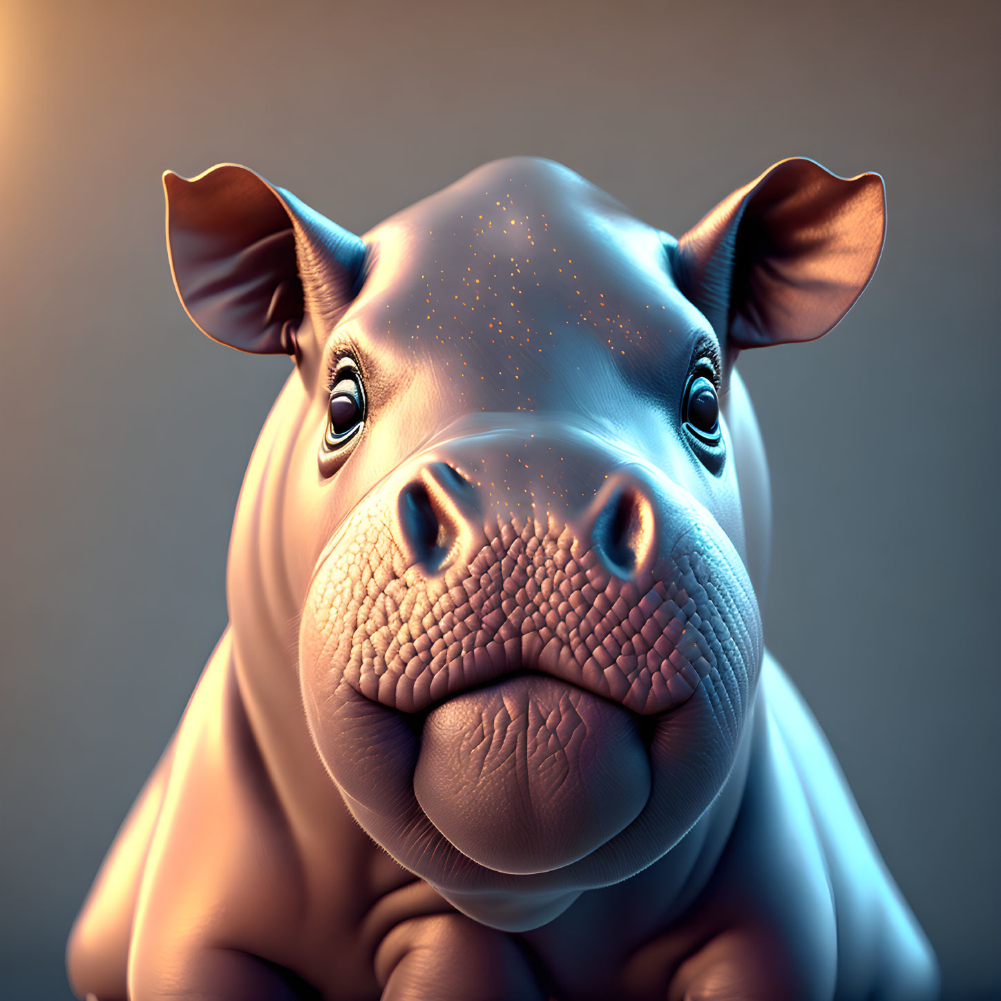 Stylized baby hippopotamus with sparkling stars and warm glow