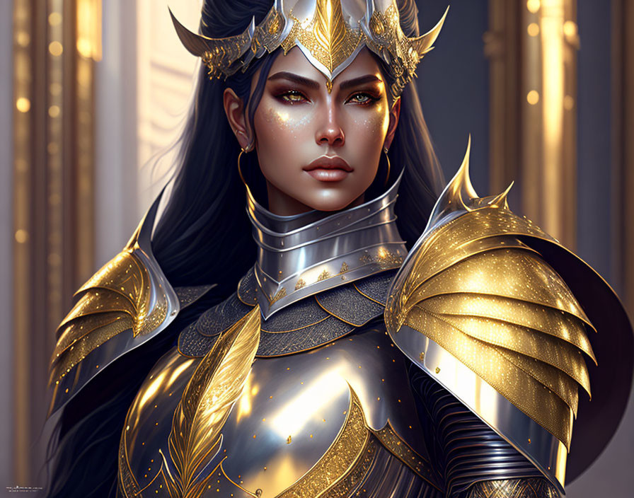 Elaborate Golden Armor Fantasy Warrior Portrait