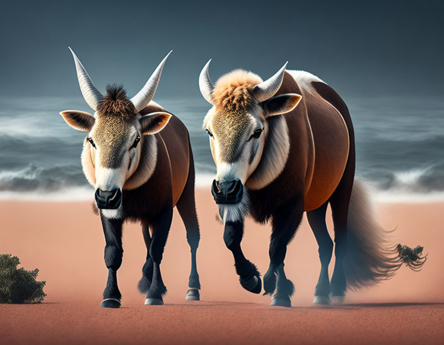 Brown and White Antelopes Walking in Desert Landscape