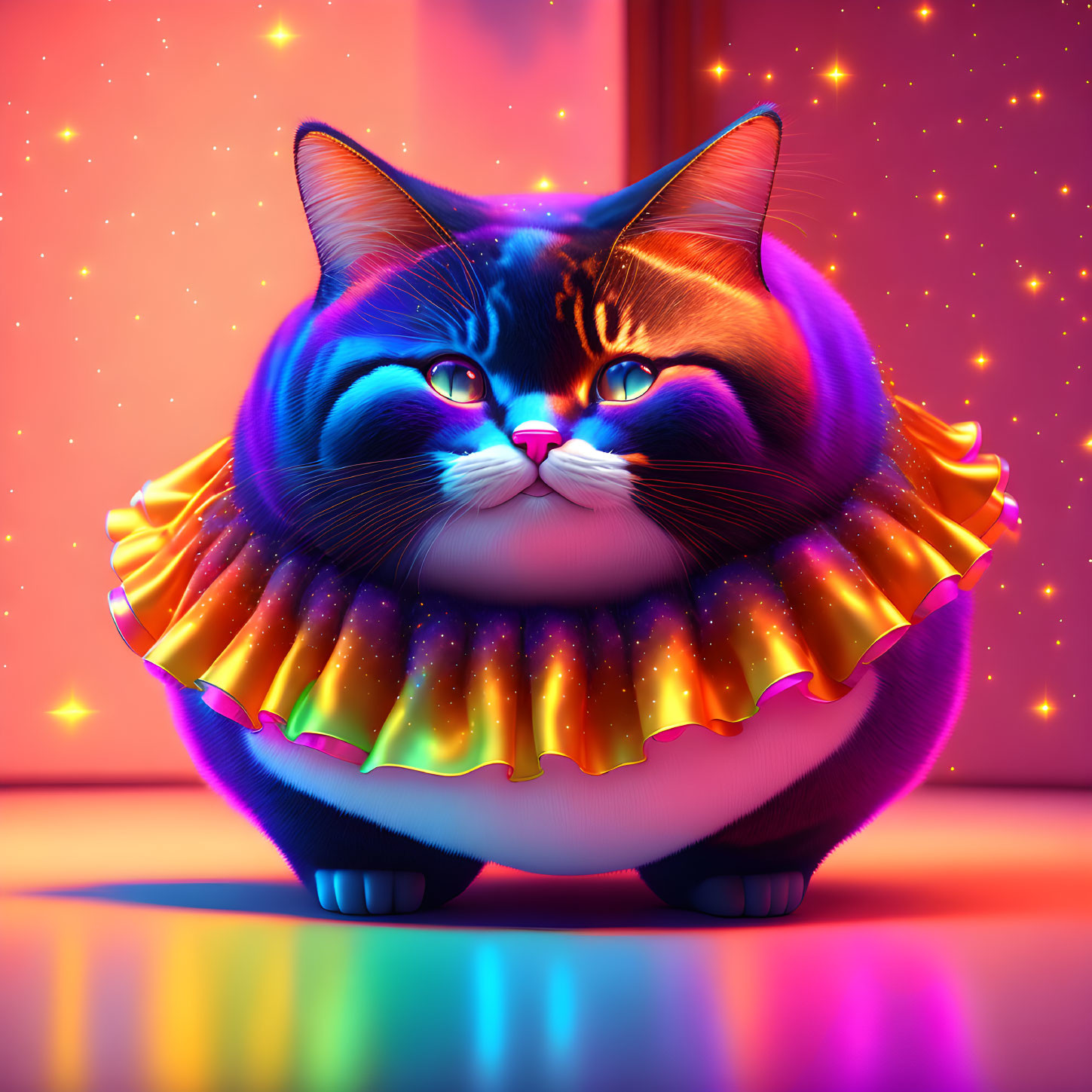 Colorful Oversized Cat Artwork on Neon Starry Background